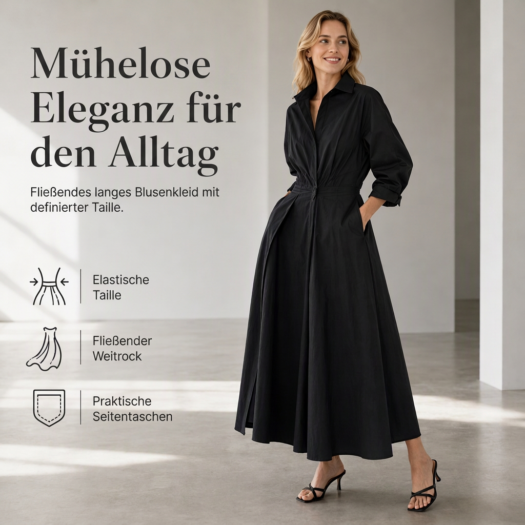 Elegantes Damen Baumwoll-Leinenschrankfarbenes Hemdkleid mit Umlegekragen, elastischer Taille und ausgestellter Schwingsaum