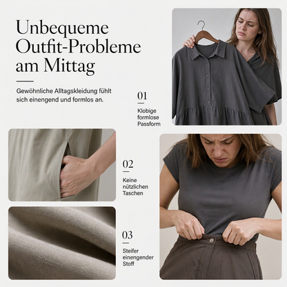 Elegantes Damen Baumwoll-Leinenschrankfarbenes Hemdkleid mit Umlegekragen, elastischer Taille und ausgestellter Schwingsaum