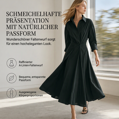 Elegantes Damen Baumwoll-Leinenschrankfarbenes Hemdkleid mit Umlegekragen, elastischer Taille und ausgestellter Schwingsaum