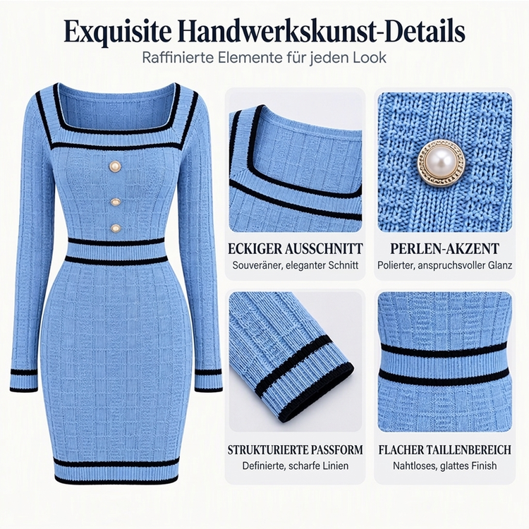 Elegantes körperbetontes Damenstrickkleid mit quadratischem Ausschnitt