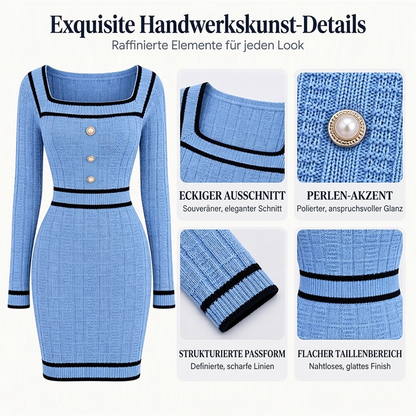 Elegantes körperbetontes Damenstrickkleid mit quadratischem Ausschnitt