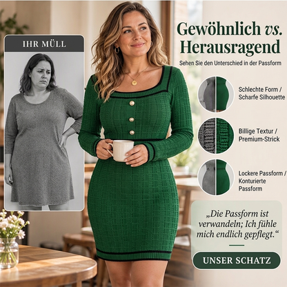 Elegantes körperbetontes Damenstrickkleid mit quadratischem Ausschnitt