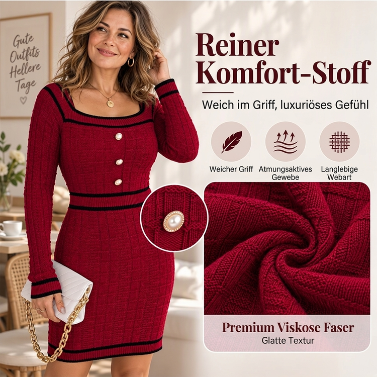 Elegantes körperbetontes Damenstrickkleid mit quadratischem Ausschnitt