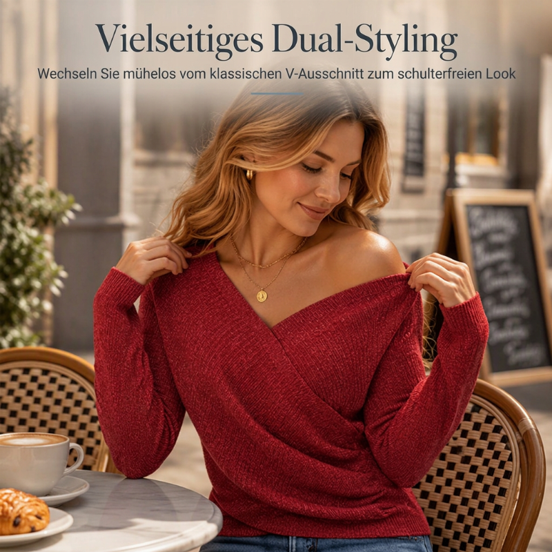 Damen Wickel-V-Ausschnitt Strickpullover