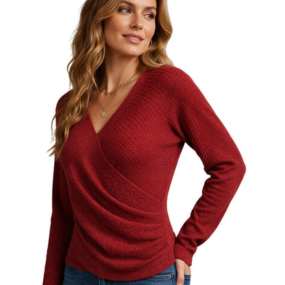 Damen Wickel-V-Ausschnitt Strickpullover