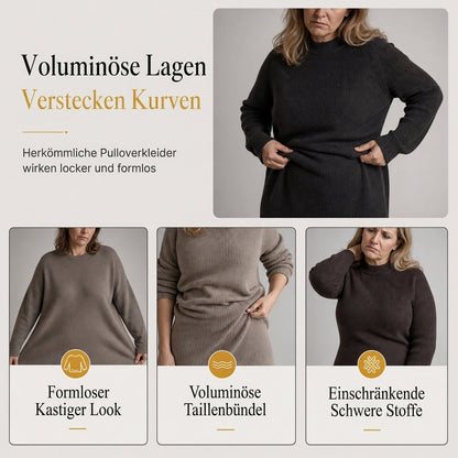 🥳Über 5.000 Mal im Warenkorb!🥳 Damen Rundhals Langarm Patchwork Figurbetontes Bodycon Strickkleid