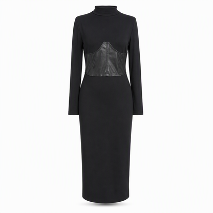 🥳Über 5.000 Mal im Warenkorb!🥳 Damen Rundhals Langarm Patchwork Figurbetontes Bodycon Strickkleid