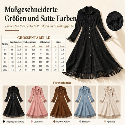 ⏰ Countdown läuft – 50% nur noch 3 Tage! Damen Vintage Langarm Fransenkleid