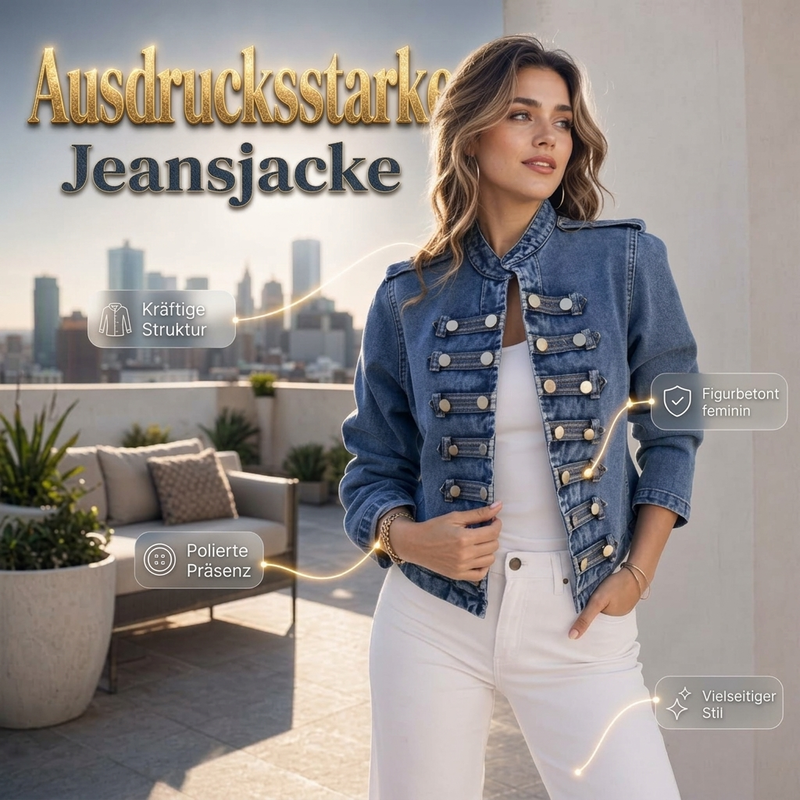 🖤 Black Friday Vorabzugang: 50 % Rabatt 🖤 Vintage Jeansjacke für Damen mit symmetrischer Knopfleiste