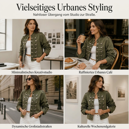 🖤 Black Friday Vorabzugang: 50 % Rabatt 🖤 Vintage Jeansjacke für Damen mit symmetrischer Knopfleiste
