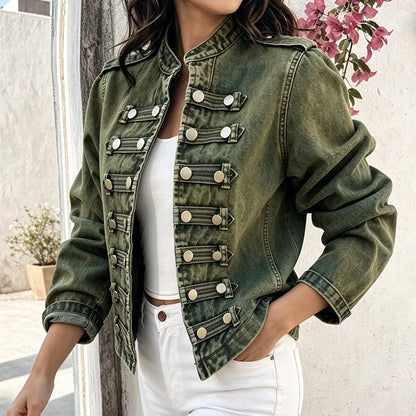🖤 Black Friday Vorabzugang: 50 % Rabatt 🖤 Vintage Jeansjacke für Damen mit symmetrischer Knopfleiste