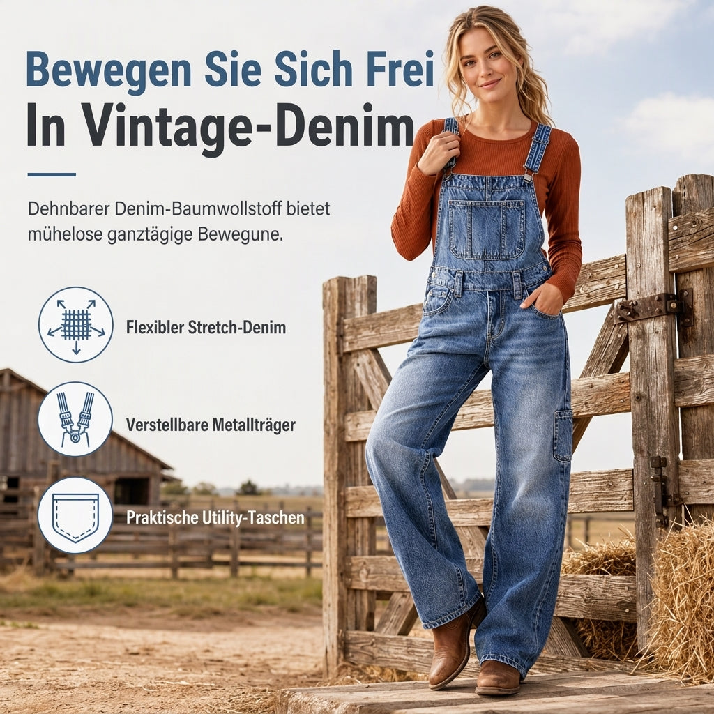 📢🎉50%Rabatt!!!🛍️✨Damen dehnbare Jeans-Latzhose mit weitem Bein und verstellbaren Trägern