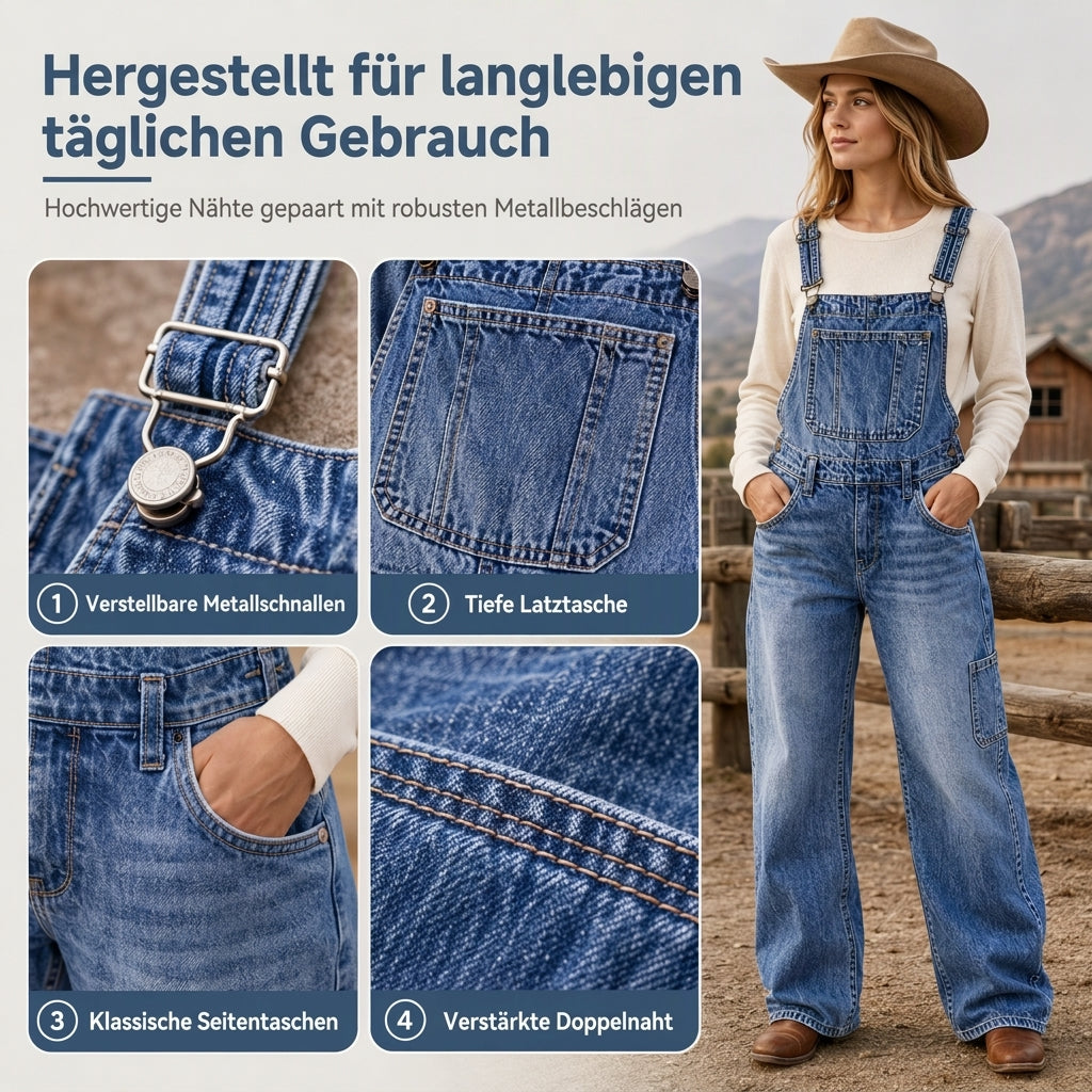 📢🎉50%Rabatt!!!🛍️✨Damen dehnbare Jeans-Latzhose mit weitem Bein und verstellbaren Trägern