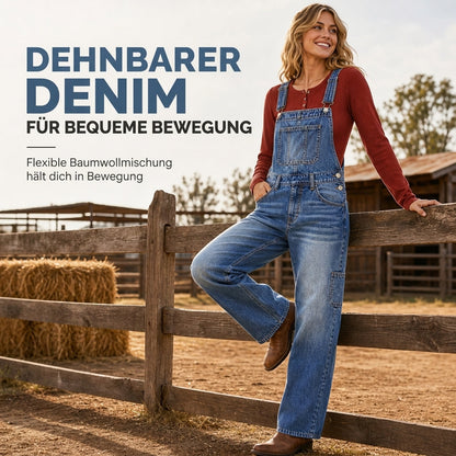 📢🎉50%Rabatt!!!🛍️✨Damen dehnbare Jeans-Latzhose mit weitem Bein und verstellbaren Trägern