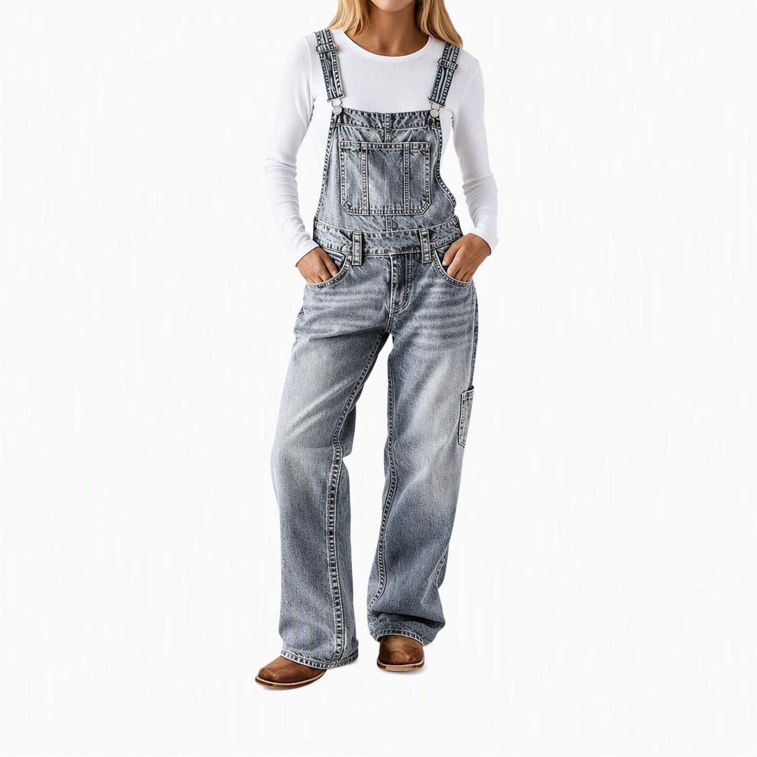 📢🎉50%Rabatt!!!🛍️✨Damen dehnbare Jeans-Latzhose mit weitem Bein und verstellbaren Trägern