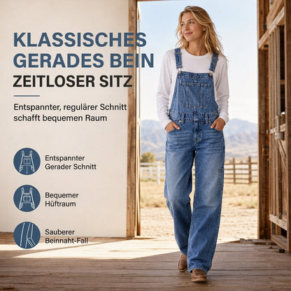 📢🎉50%Rabatt!!!🛍️✨Damen dehnbare Jeans-Latzhose mit weitem Bein und verstellbaren Trägern