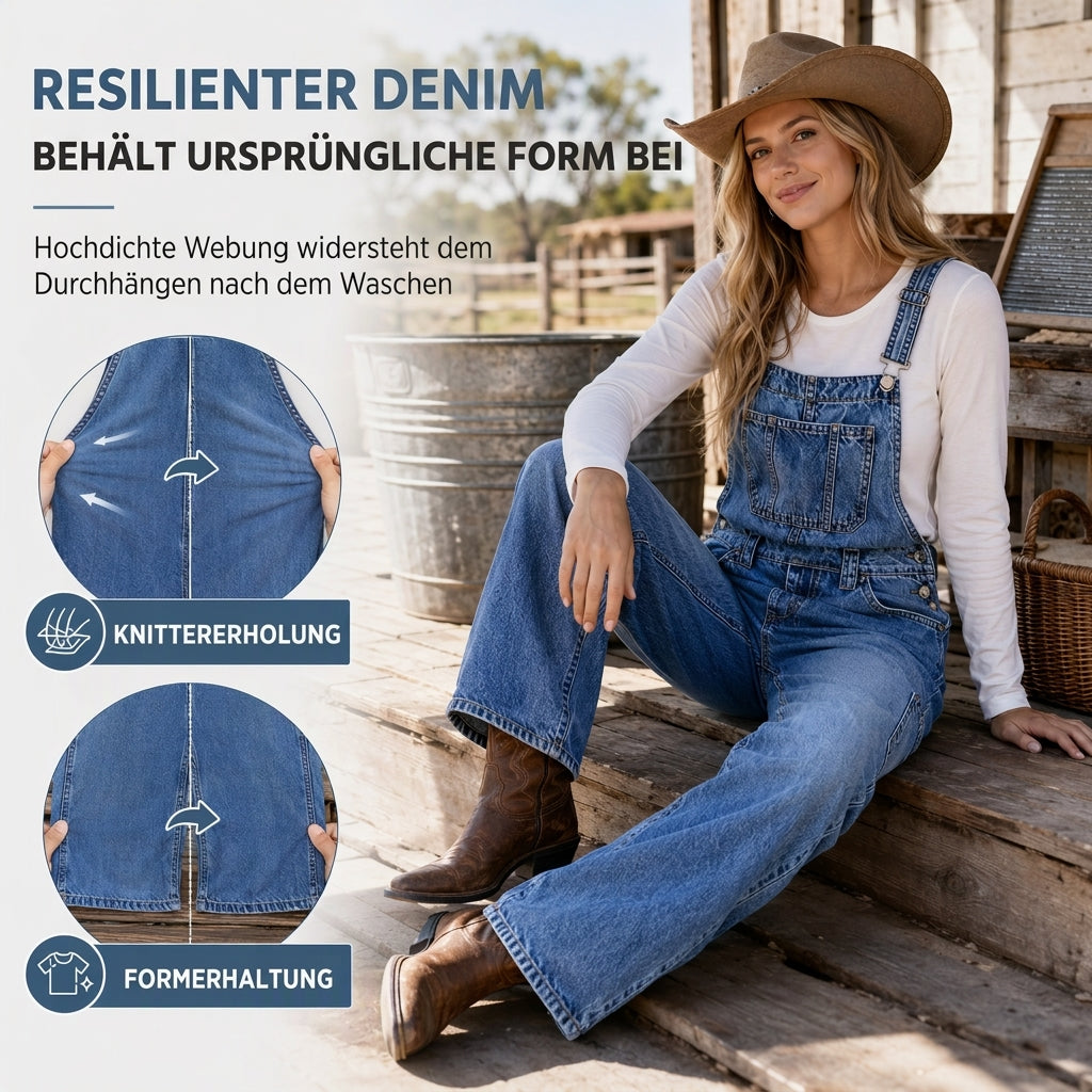 📢🎉50%Rabatt!!!🛍️✨Damen dehnbare Jeans-Latzhose mit weitem Bein und verstellbaren Trägern