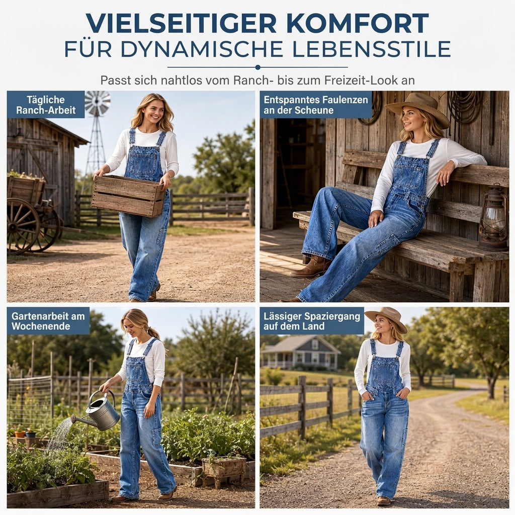 📢🎉50%Rabatt!!!🛍️✨Damen dehnbare Jeans-Latzhose mit weitem Bein und verstellbaren Trägern