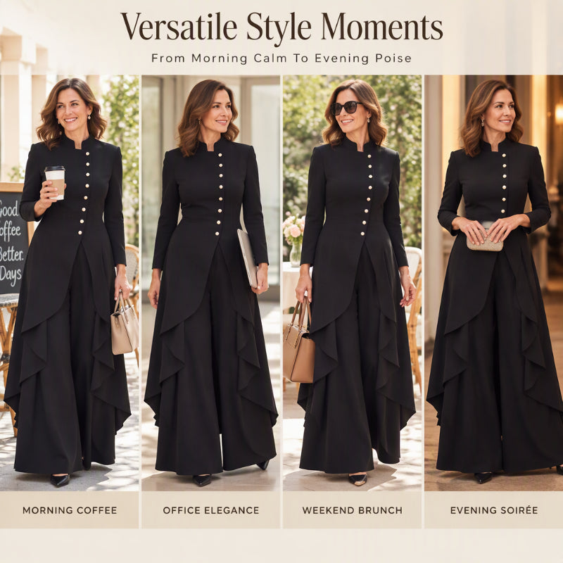 ⏰ Beliebt und bald ausverkauft!⏰Elegantes zweiteiliges Damen-Outfit: Langmantel mit weitem Bein