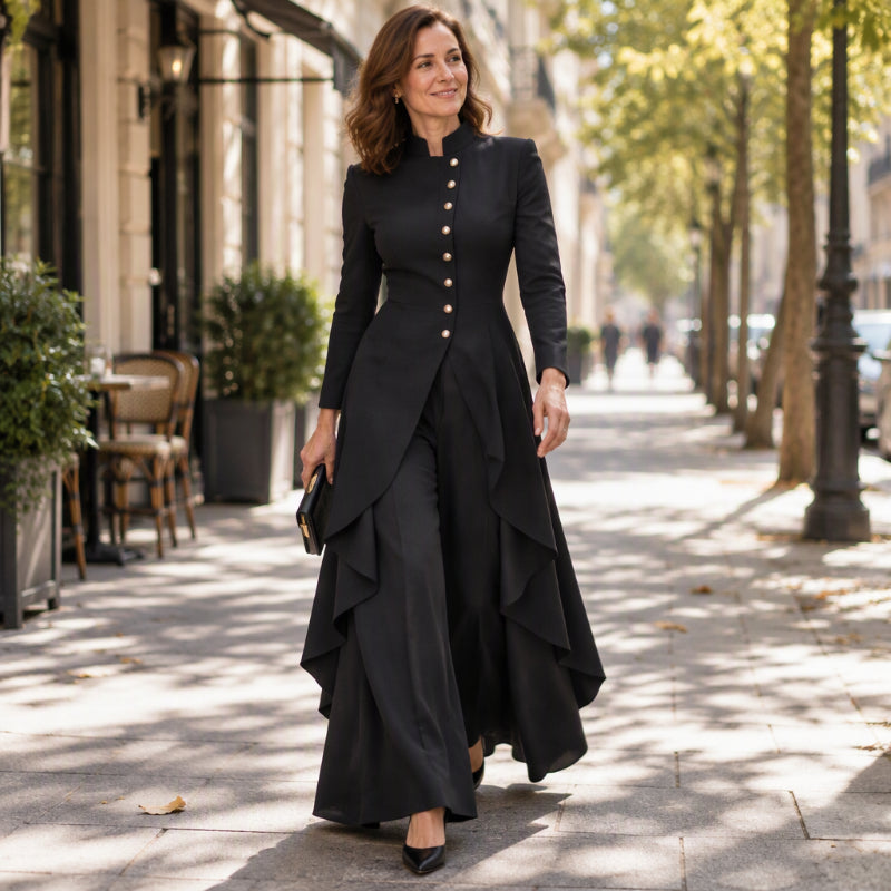 ⏰ Beliebt und bald ausverkauft!⏰Elegantes zweiteiliges Damen-Outfit: Langmantel mit weitem Bein