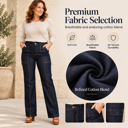 🎁Neu eingetroffen: 50% Rabatt! Damen Jeans mit hohem Bund, kontrastfarbiger Ziernaht und weitem Bein