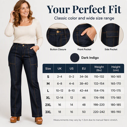 🎁Neu eingetroffen: 50% Rabatt! Damen Jeans mit hohem Bund, kontrastfarbiger Ziernaht und weitem Bein
