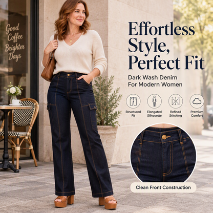 🎁Neu eingetroffen: 50% Rabatt! Damen Jeans mit hohem Bund, kontrastfarbiger Ziernaht und weitem Bein