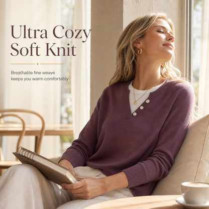 📢🎉50%Rabatt!!!🛍️✨Lässiger zweiteiliger Strickpullover mit V-Ausschnitt und Knopfdetails