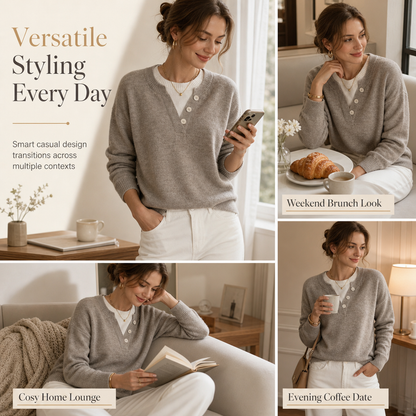 📢🎉50%Rabatt!!!🛍️✨Lässiger zweiteiliger Strickpullover mit V-Ausschnitt und Knopfdetails