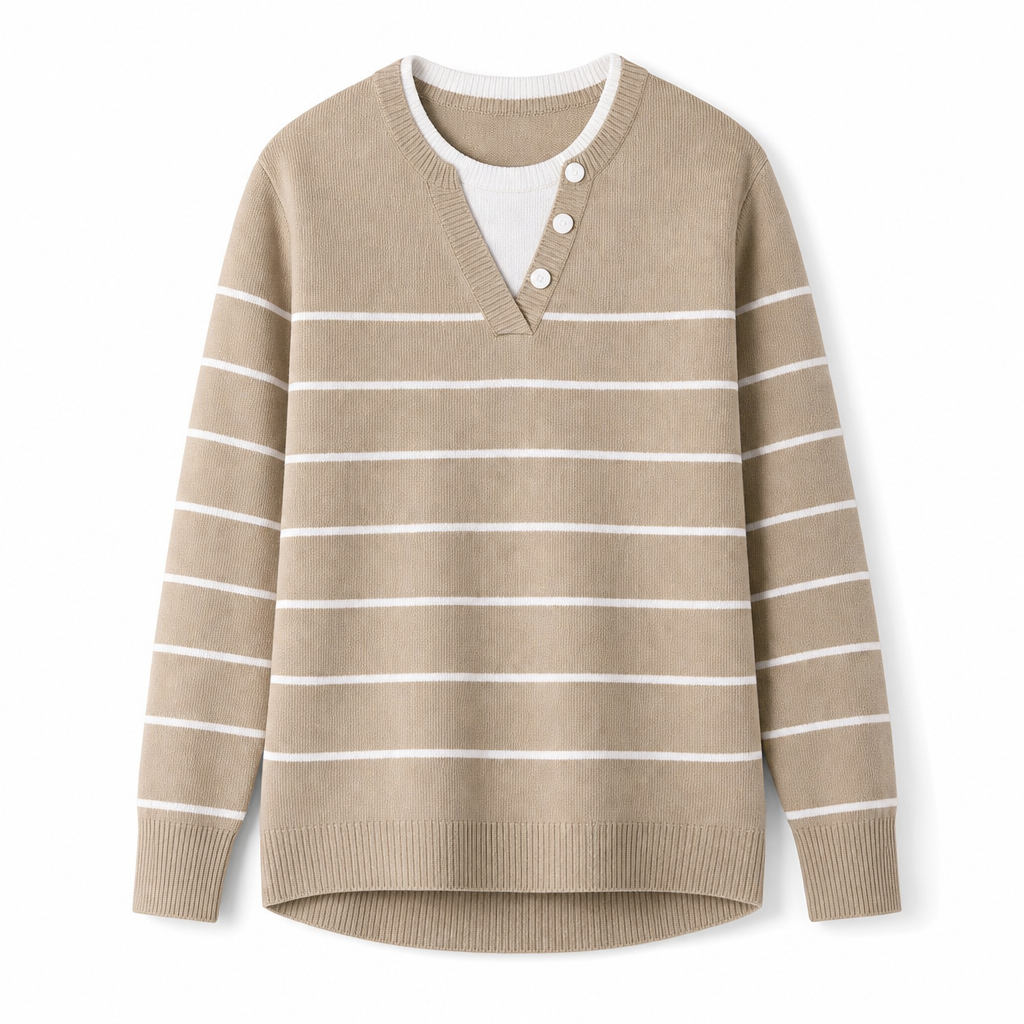 📢🎉50%Rabatt!!!🛍️✨Lässiger zweiteiliger Strickpullover mit V-Ausschnitt und Knopfdetails