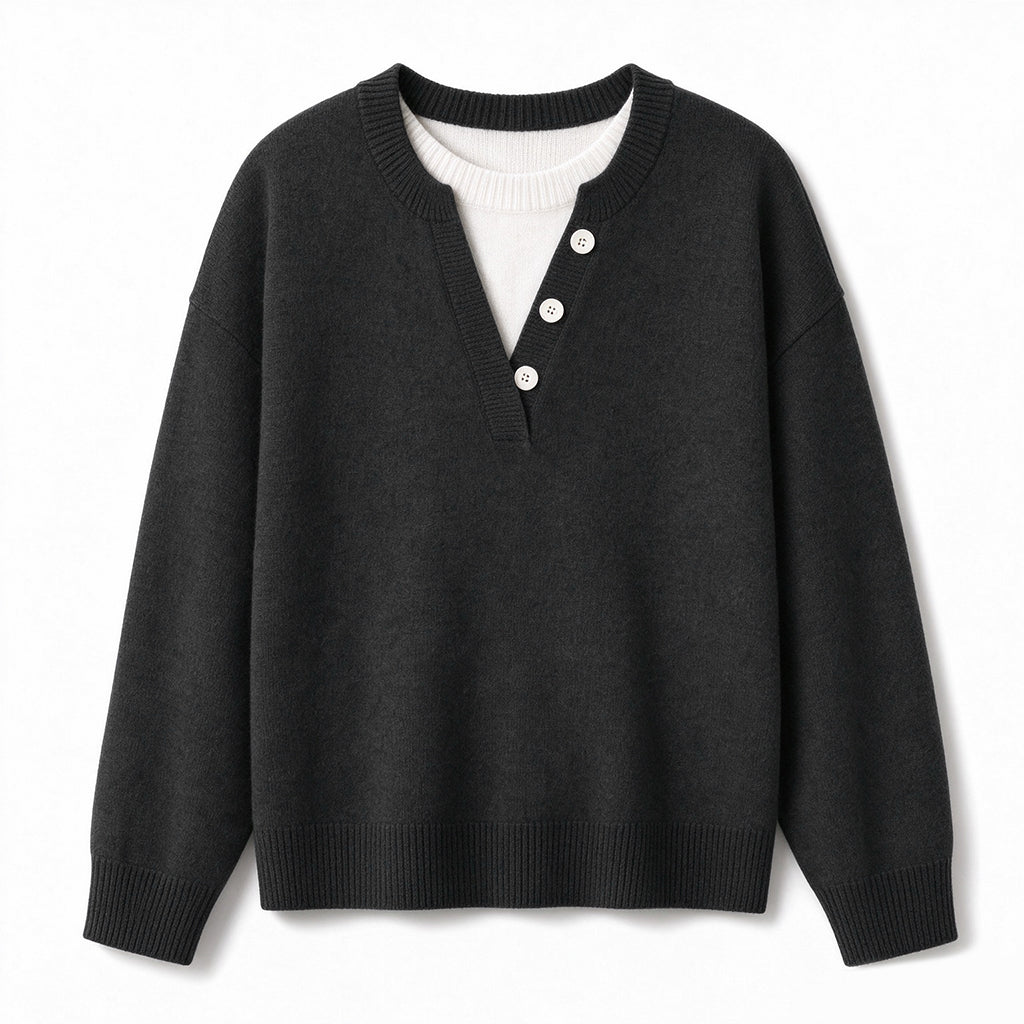 📢🎉50%Rabatt!!!🛍️✨Lässiger zweiteiliger Strickpullover mit V-Ausschnitt und Knopfdetails