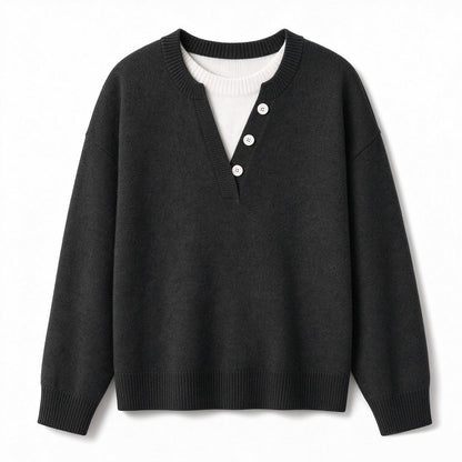 📢🎉50%Rabatt!!!🛍️✨Lässiger zweiteiliger Strickpullover mit V-Ausschnitt und Knopfdetails