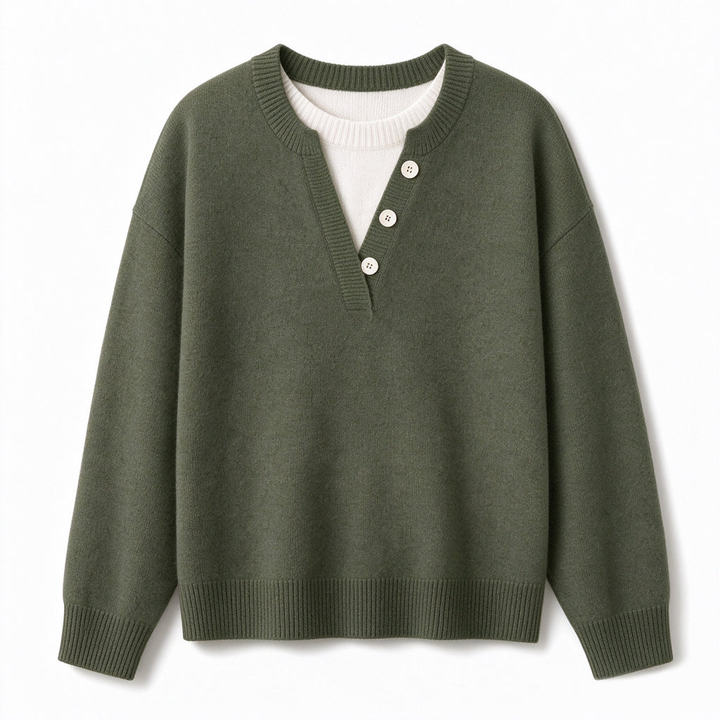 📢🎉50%Rabatt!!!🛍️✨Lässiger zweiteiliger Strickpullover mit V-Ausschnitt und Knopfdetails