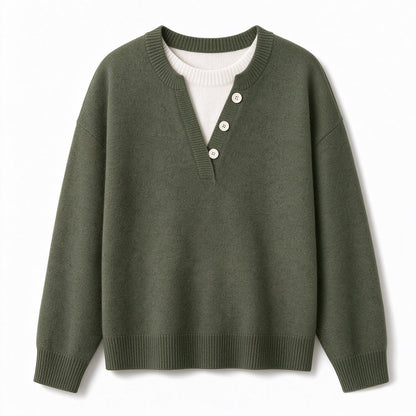 📢🎉50%Rabatt!!!🛍️✨Lässiger zweiteiliger Strickpullover mit V-Ausschnitt und Knopfdetails