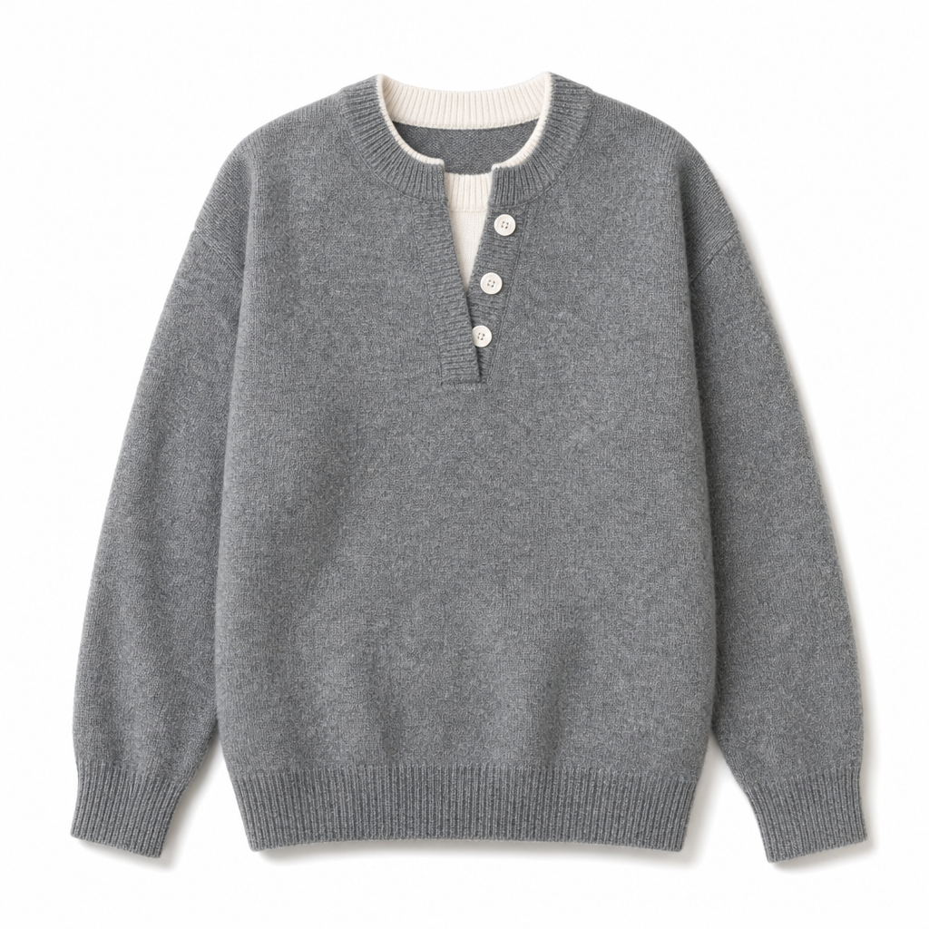 📢🎉50%Rabatt!!!🛍️✨Lässiger zweiteiliger Strickpullover mit V-Ausschnitt und Knopfdetails