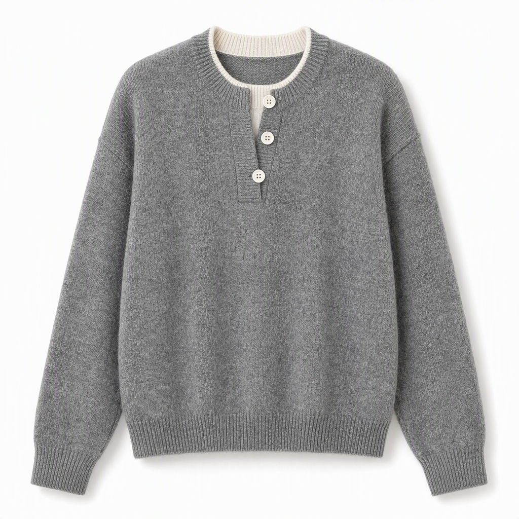 📢🎉50%Rabatt!!!🛍️✨Lässiger zweiteiliger Strickpullover mit V-Ausschnitt und Knopfdetails