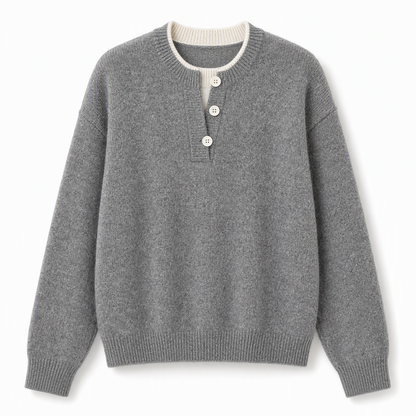 📢🎉50%Rabatt!!!🛍️✨Lässiger zweiteiliger Strickpullover mit V-Ausschnitt und Knopfdetails