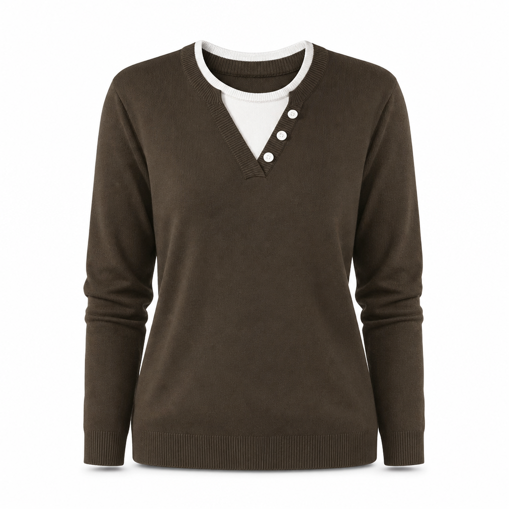 📢🎉50%Rabatt!!!🛍️✨Lässiger zweiteiliger Strickpullover mit V-Ausschnitt und Knopfdetails