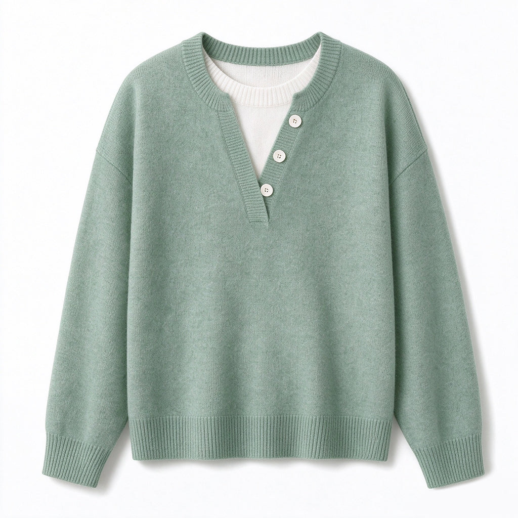 📢🎉50%Rabatt!!!🛍️✨Lässiger zweiteiliger Strickpullover mit V-Ausschnitt und Knopfdetails