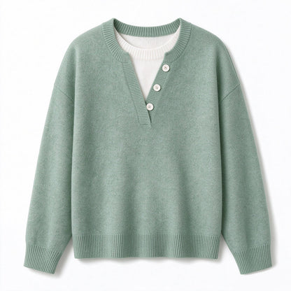 📢🎉50%Rabatt!!!🛍️✨Lässiger zweiteiliger Strickpullover mit V-Ausschnitt und Knopfdetails