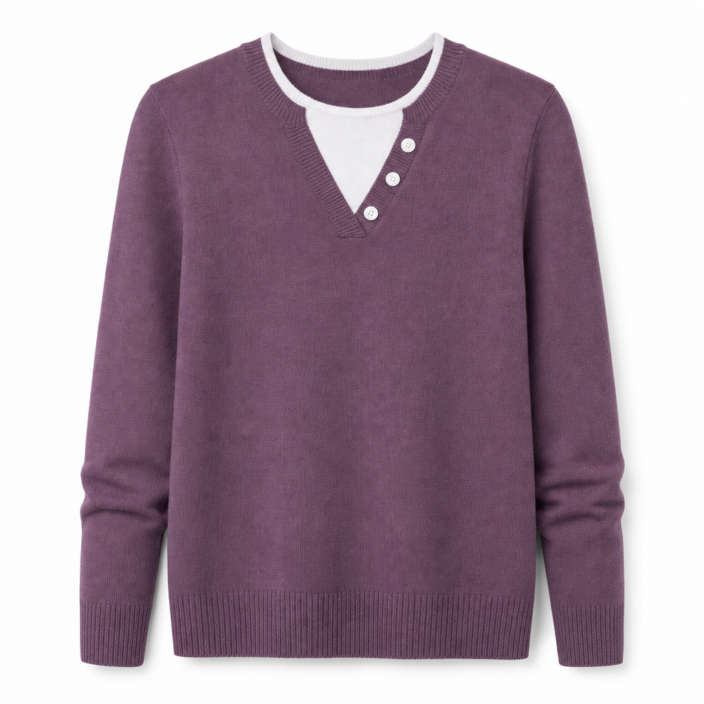 📢🎉50%Rabatt!!!🛍️✨Lässiger zweiteiliger Strickpullover mit V-Ausschnitt und Knopfdetails