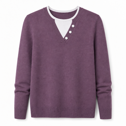 📢🎉50%Rabatt!!!🛍️✨Lässiger zweiteiliger Strickpullover mit V-Ausschnitt und Knopfdetails