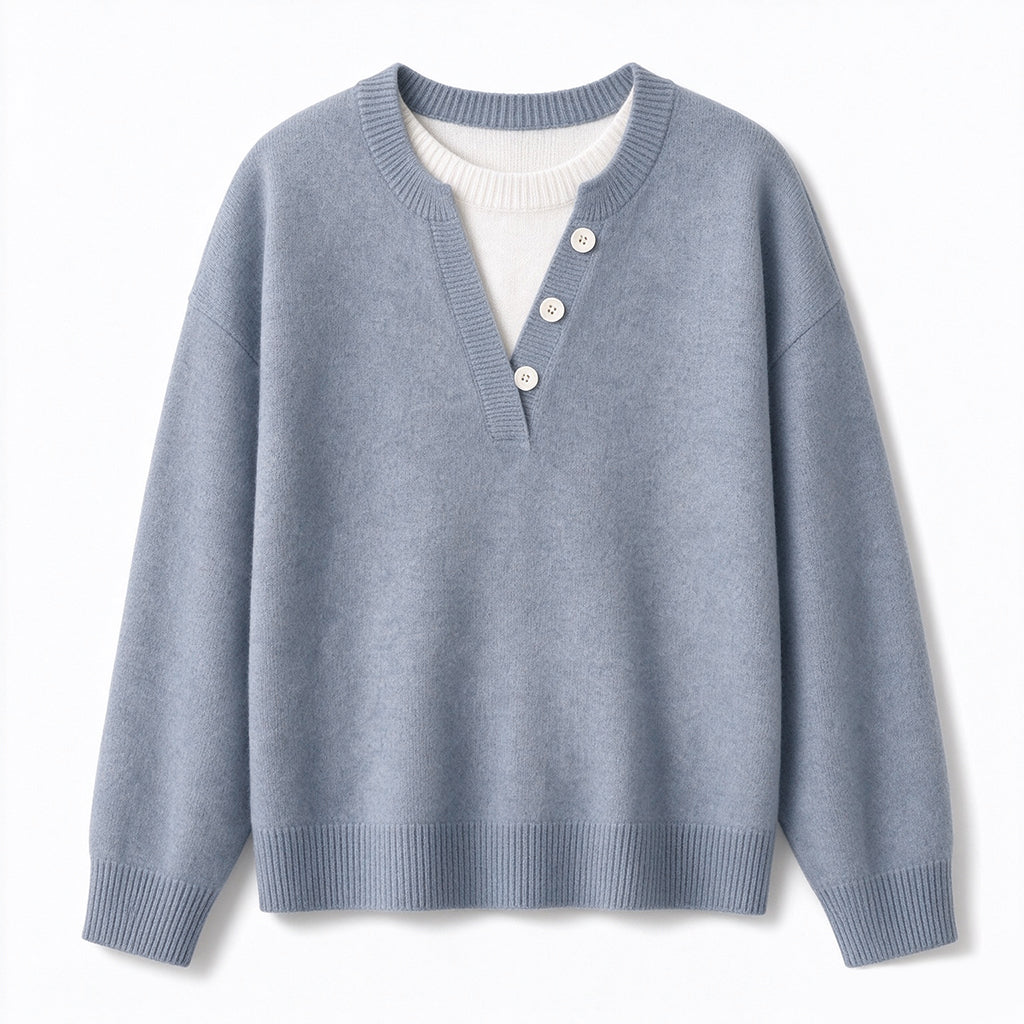 📢🎉50%Rabatt!!!🛍️✨Lässiger zweiteiliger Strickpullover mit V-Ausschnitt und Knopfdetails
