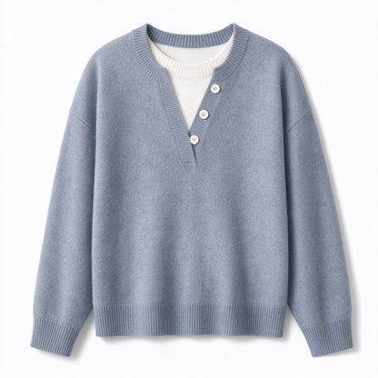 📢🎉50%Rabatt!!!🛍️✨Lässiger zweiteiliger Strickpullover mit V-Ausschnitt und Knopfdetails