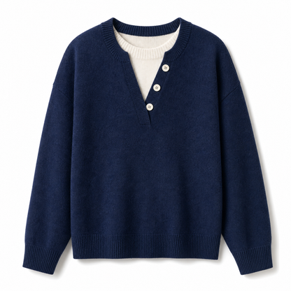 📢🎉50%Rabatt!!!🛍️✨Lässiger zweiteiliger Strickpullover mit V-Ausschnitt und Knopfdetails