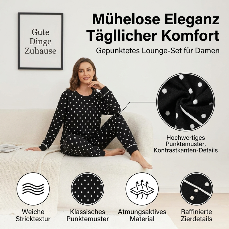 Damen Punktepullover & Weites Bein Hosen Set