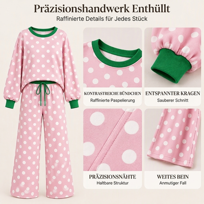 Damen Punktepullover & Weites Bein Hosen Set