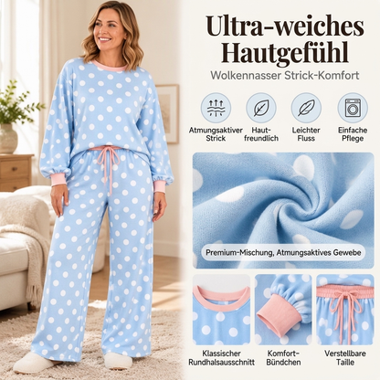 Damen Punktepullover & Weites Bein Hosen Set