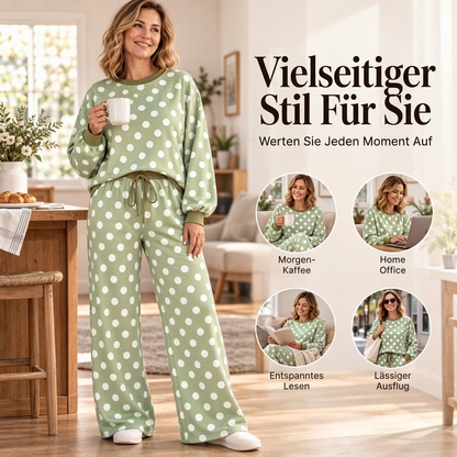 Damen Punktepullover & Weites Bein Hosen Set