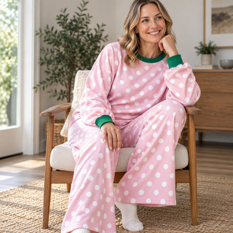 Damen Punktepullover & Weites Bein Hosen Set